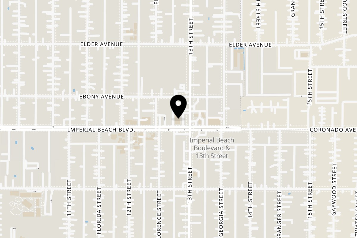 Map showing the location of C H Donuts on 1070 13th St suite A in Imperial Beach